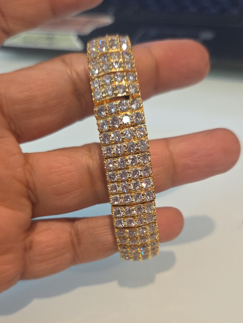 Gold Tone Crystal Tennis Bracelet - Sparkling 7 Inches